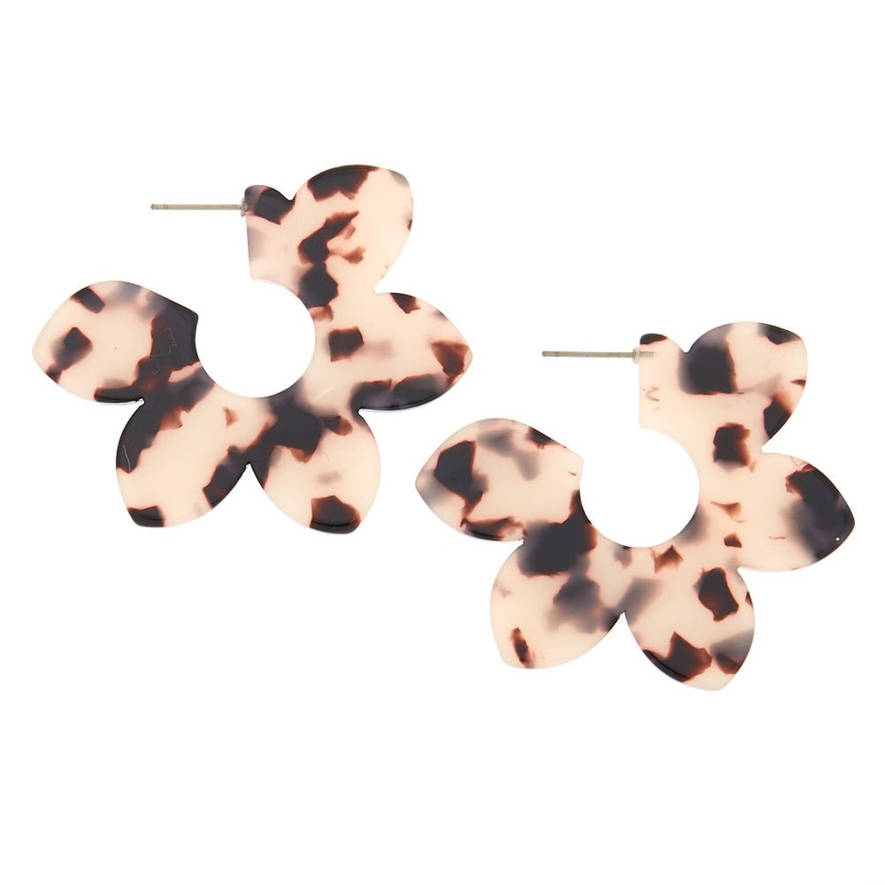 NEW Gold 50MM Flower Tortoiseshell Hoop Earrings - Picture 8 of 8